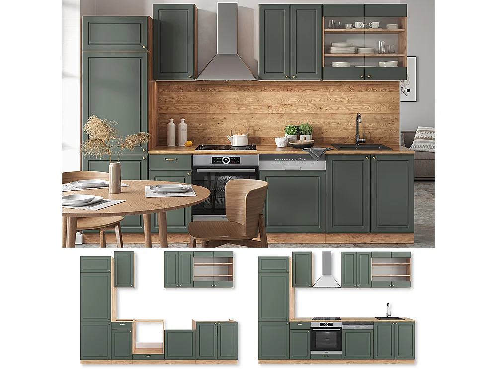 Cuisine chêne vert et or/chêne doré 300x60x81.6 fame-line