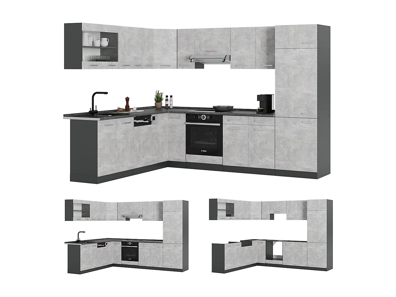 Cucina angolare completa calcestruzzo/antracite 287x46x81.6 r-line