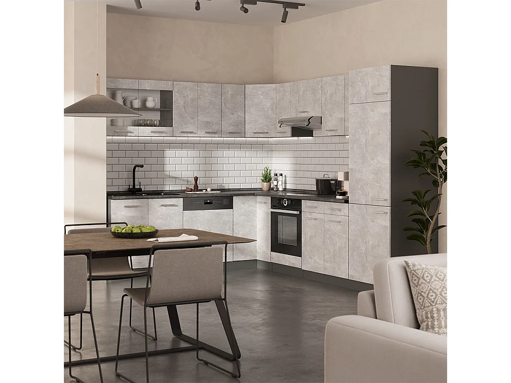 Cuisine en angle béton/anthracite 287x46x81.6 r-line
