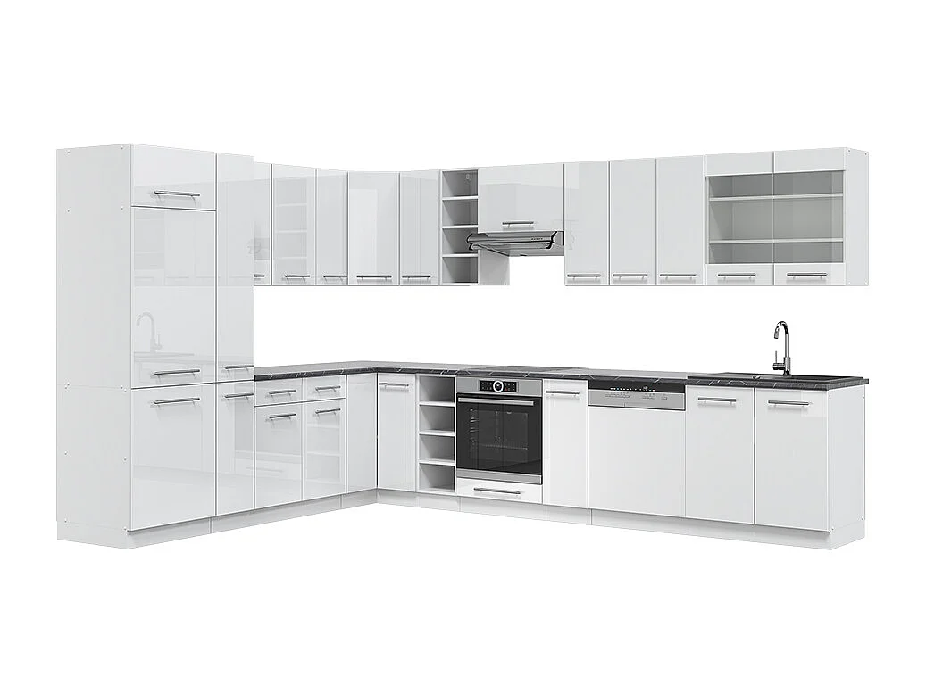 Cocina esquinera blanco alto brillo/blanco 347x60x81.6 fame-line