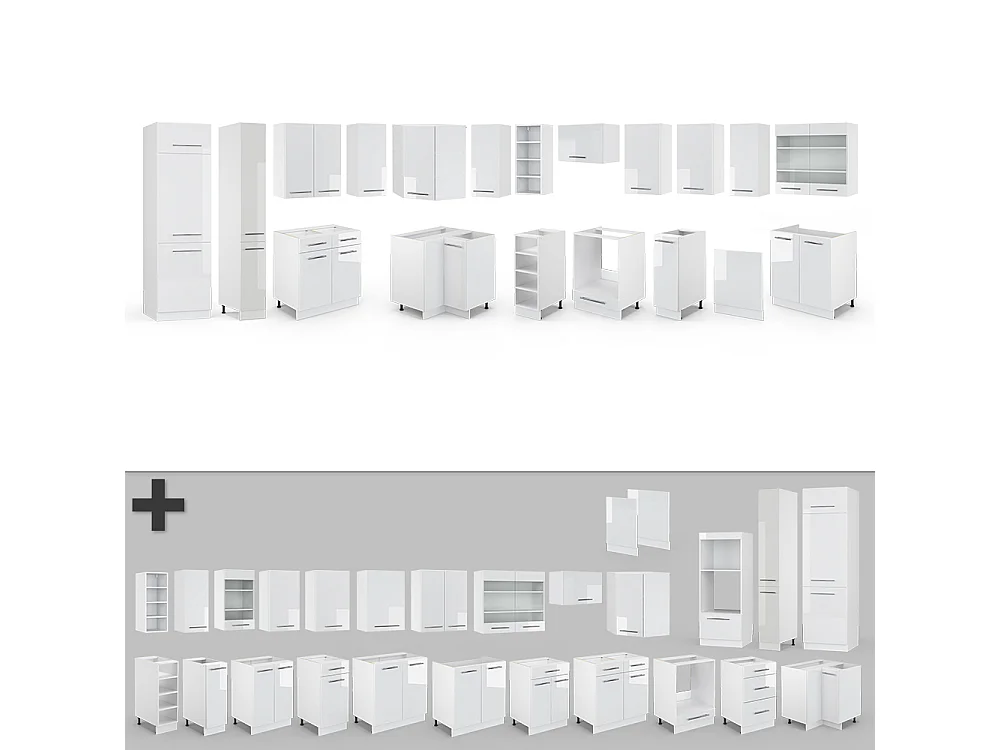 Cocina esquinera blanco alto brillo/blanco 347x60x81.6 fame-line