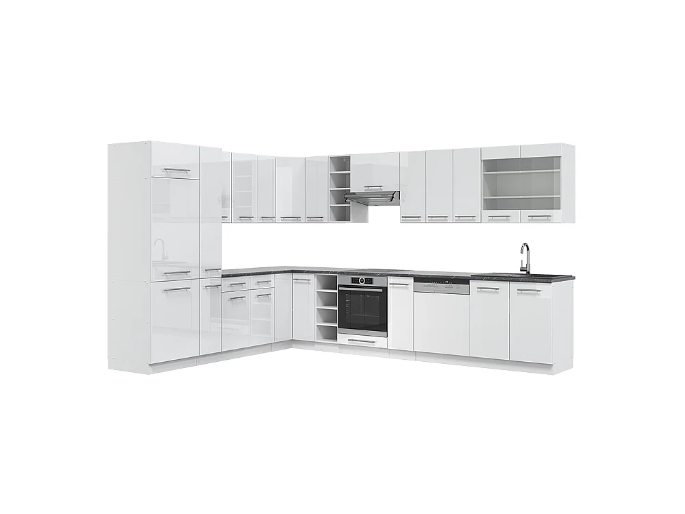 Hjørnekøkken hvid højglans/hvid 347x60x81.6 fame-line