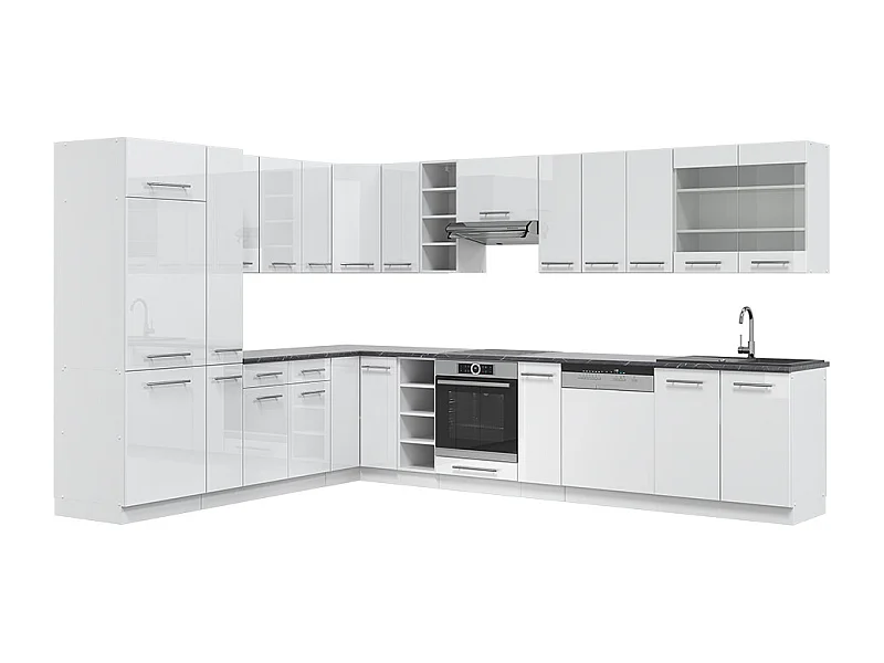 Cuisine en angle blanc brillant/blanc 347x60x81.6 fame-line