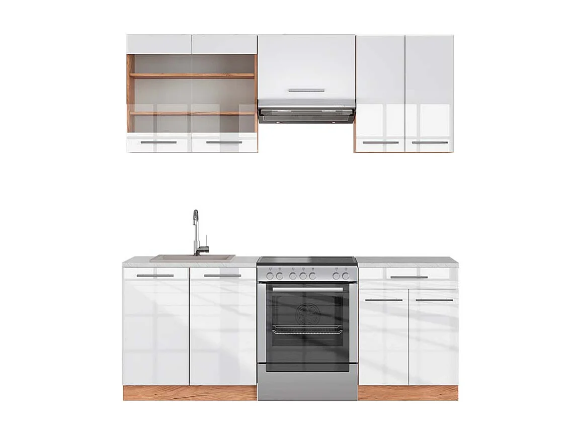 Mueble de cocina blanco brillo intenso/roble dorado 200x60x81.6 fame-line