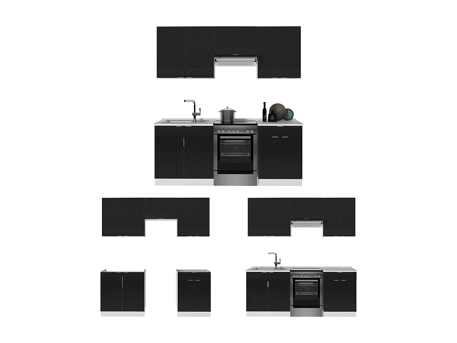 Cuisine noir rayé/blanc 200x46x81.6 fame-line