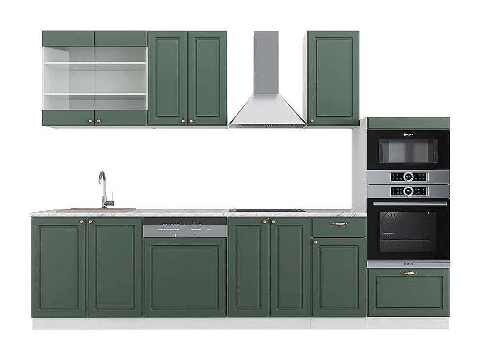 Mueble de cocina verde-dorado casa de campo/blanco 300x60x81.6 fame-line