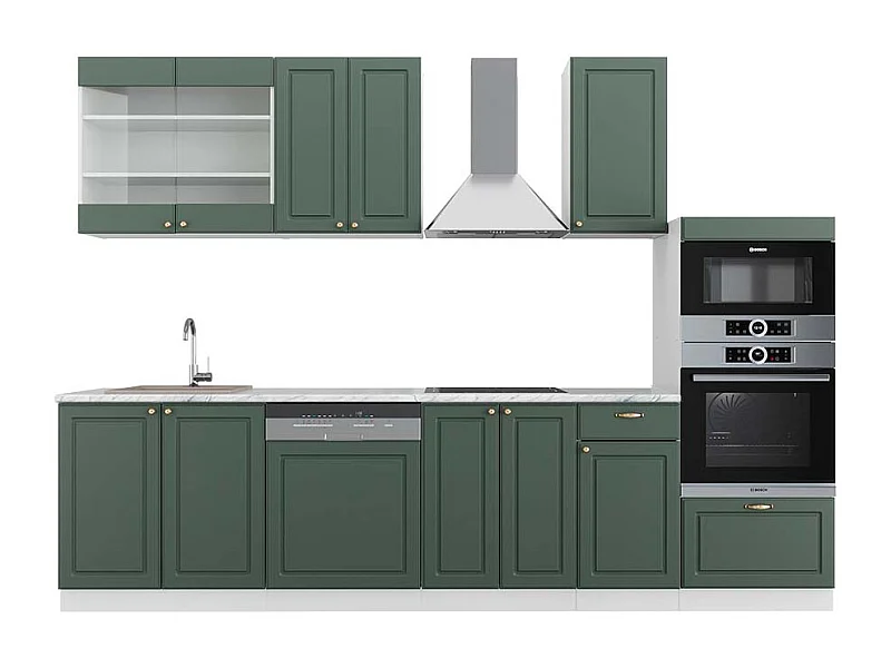 Küchenzeile grün-gold landhaus/weiß 300x60x81.6 fame-line