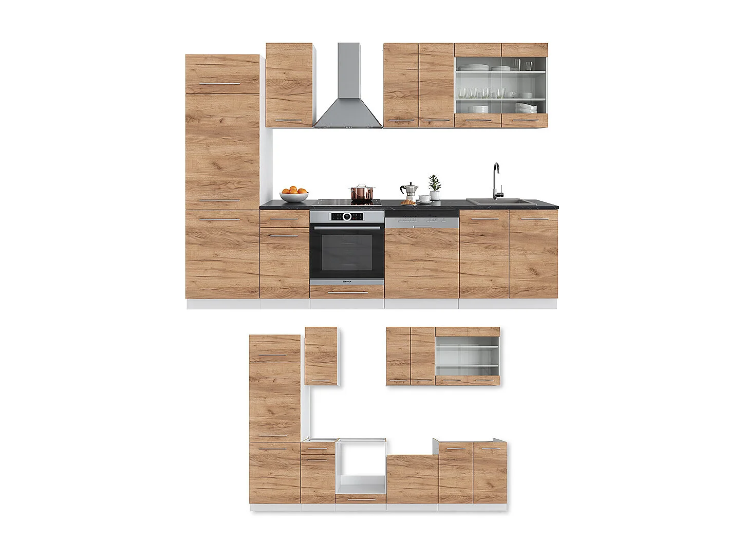 Küchenzeile goldkraft eiche/weiß 300x60x81.6 fame-line