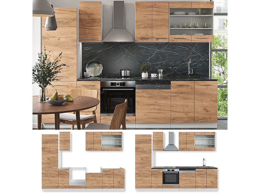 Cuisine chêne doré/blanc 300x60x81.6 fame-line