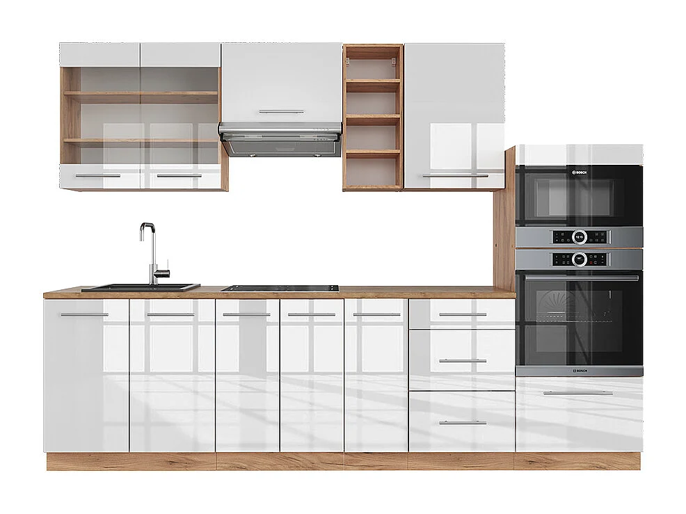 Mueble de cocina blanco brillo intenso/roble dorado 280x60x81.6 fame-line