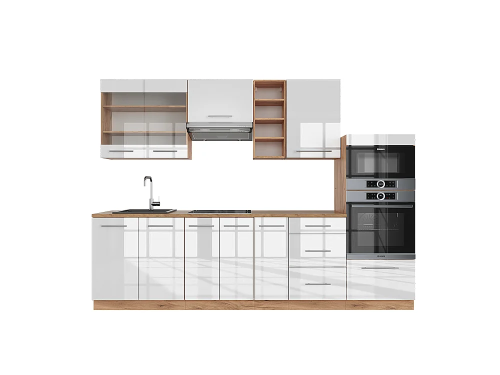 Køkkenrække hvid højglans/guld power oak 280x60x81.6 fame-line