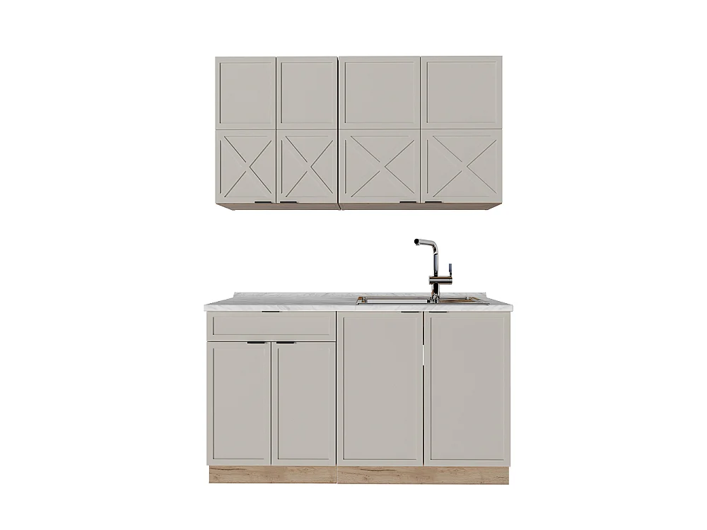 Eenpersoonskeuken grijs/beige/gouden eik 140x46x81.6 fame-line