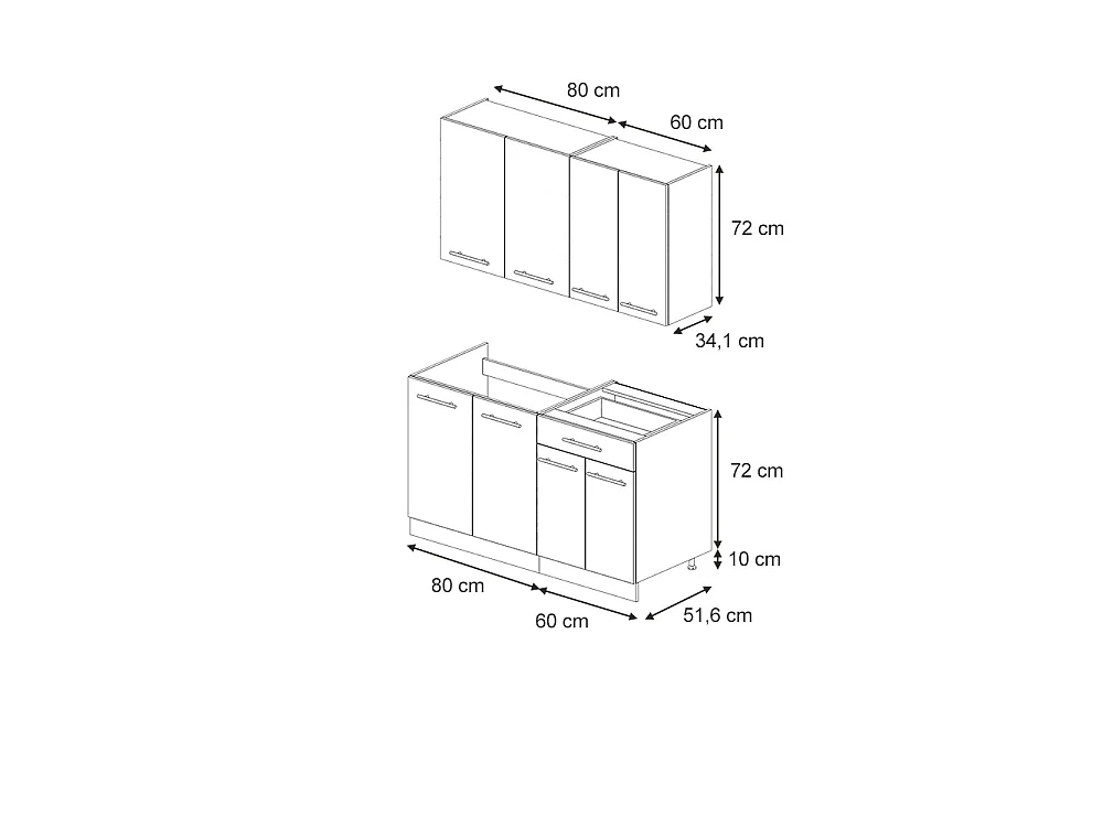Eenpersoonskeuken grijs/beige/gouden eik 140x46x81.6 fame-line
