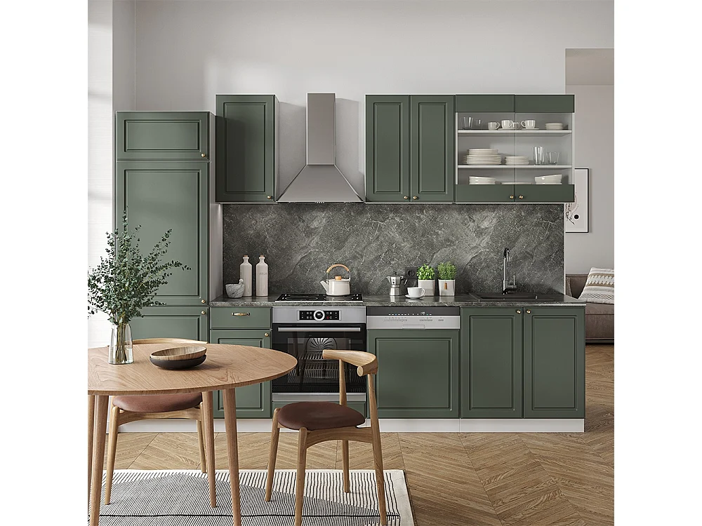 Mueble de cocina verde-dorado casa de campo/blanco 300x60x81.6 fame-line
