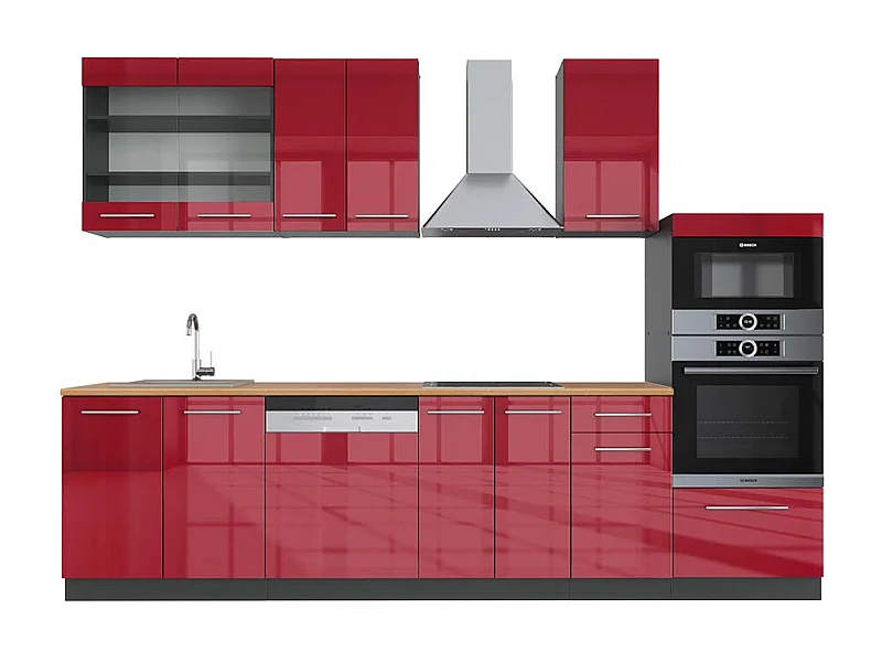 Mueble de cocina burdeos brillo intenso/antracita 300x60x81.6 fame-line