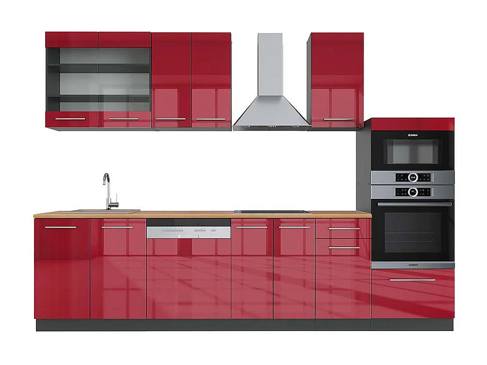Mueble de cocina burdeos brillo intenso/antracita 300x60x81.6 fame-line