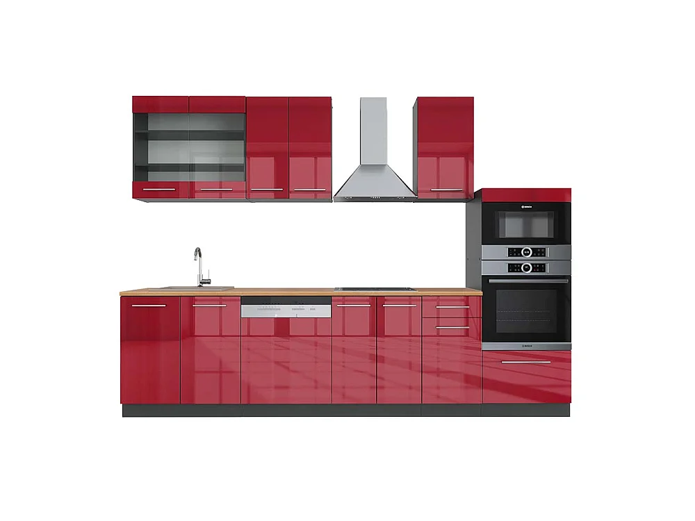 Cucina componibile bordeaux lucido/antracite 300x60x81.6 fame-line