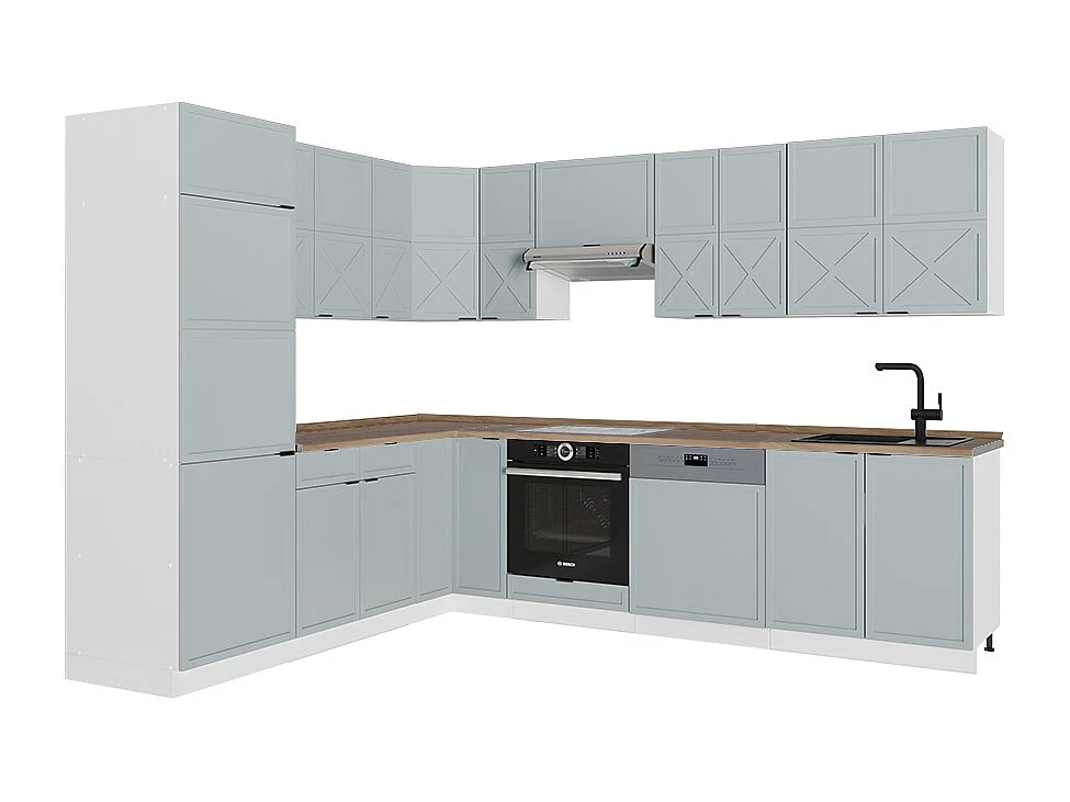 Hoekkeuken licht blauw-grijs/wit 287x60x81.6 fame-line