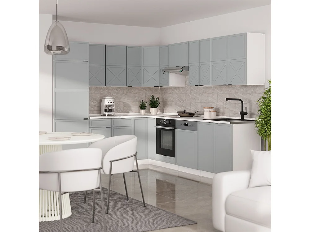 Hjørnekøkken lys blågrå/hvid 287x60x81.6 fame-line
