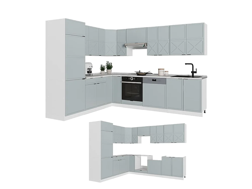Hjørnekøkken lys blågrå/hvid 287x60x81.6 fame-line