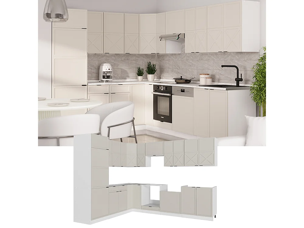 Cuisine en angle grisbeige/blanc 287x46x81.6 fame-line