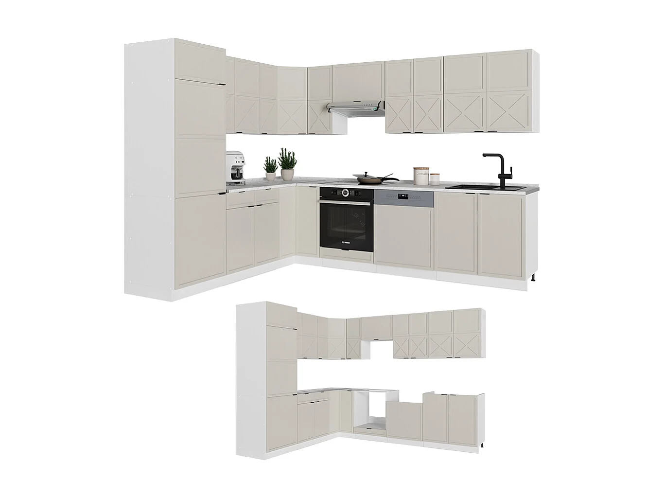 Cuisine en angle grisbeige/blanc 287x46x81.6 fame-line