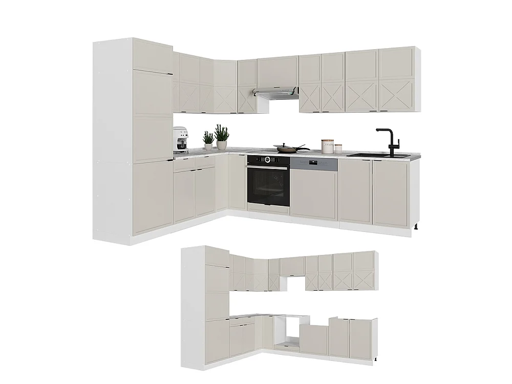 Cocina esquinera grisbeige/blanco 287x46x81.6 fame-line