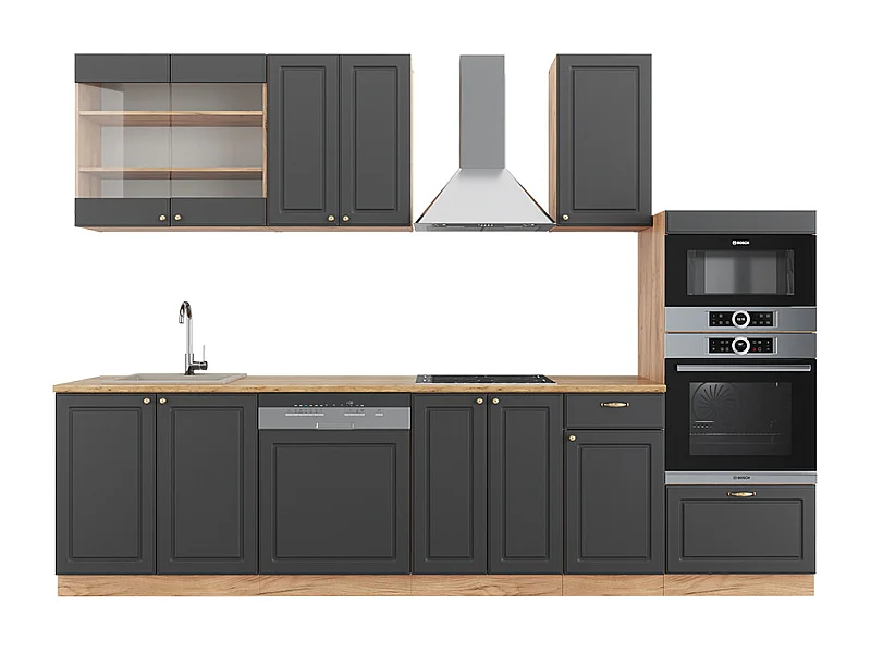 Mueble de cocina antracita casa de campo/roble kraft dorado 300x46x81.6 fame-line