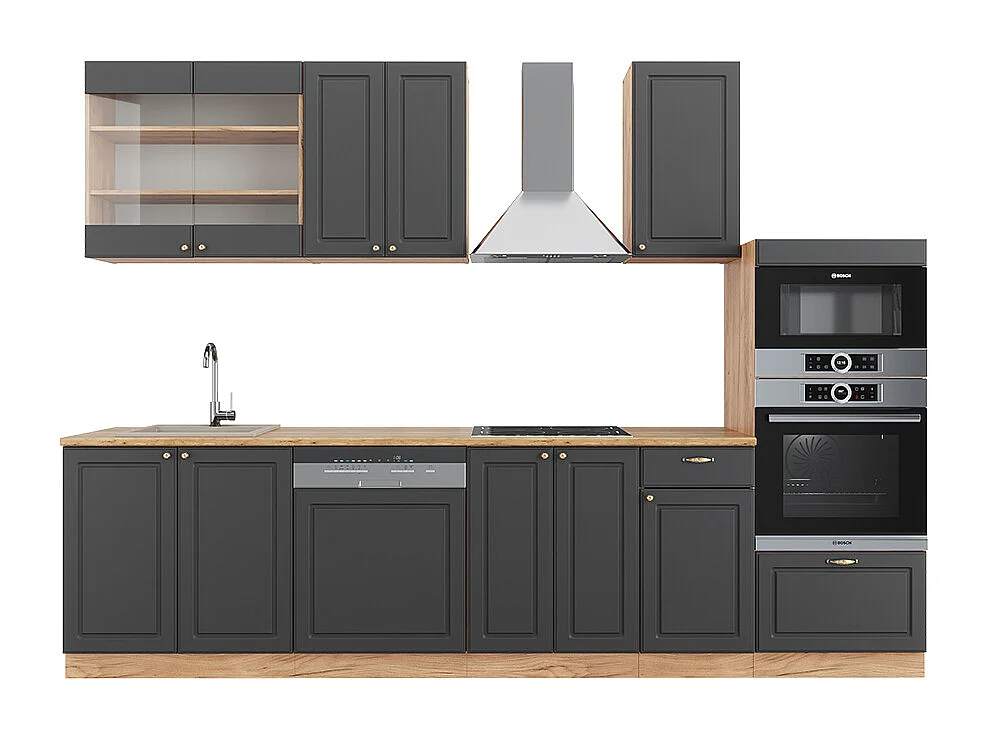 Cuisine anthracite campagne/chêne doré 300x46x81.6 fame-line