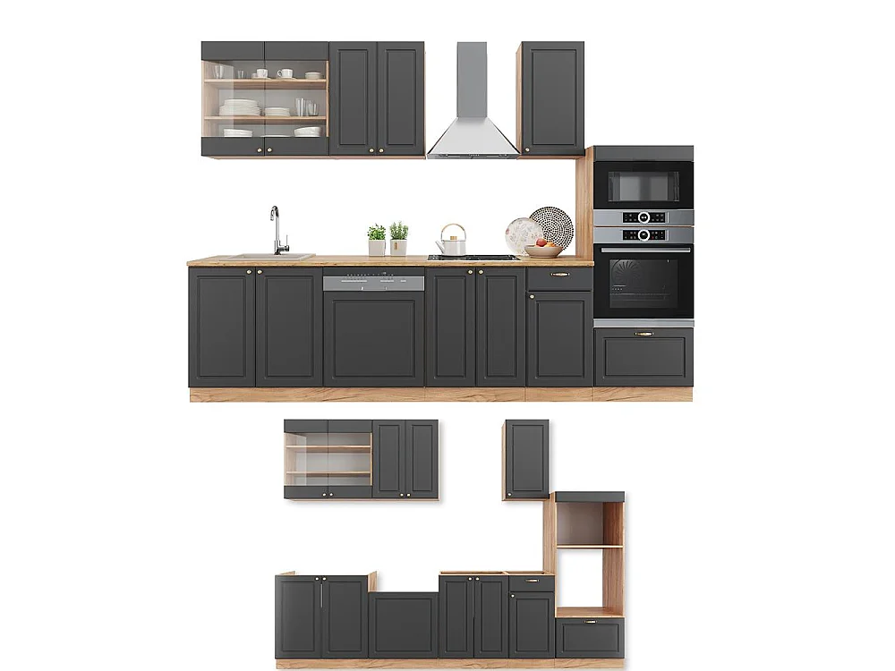Cuisine anthracite campagne/chêne doré 300x46x81.6 fame-line