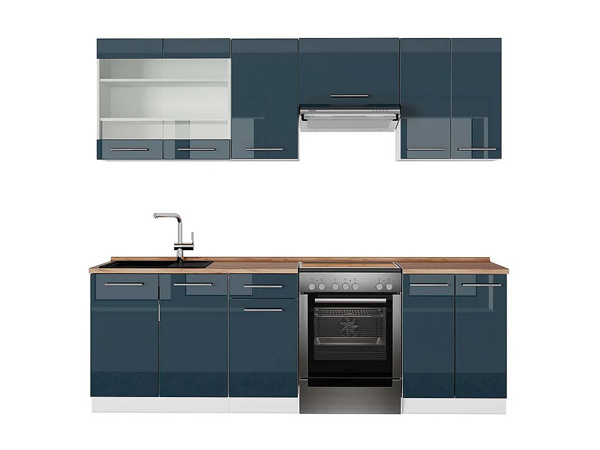 Cucina componibile blu scuro lucido/bianco 240x60x81.6 fame-line
