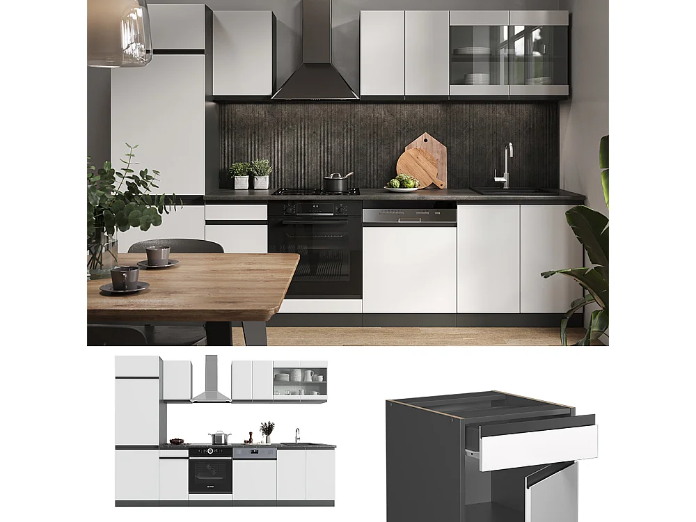 Mueble de cocina blanco/antracita 300x60x81.6 r-line