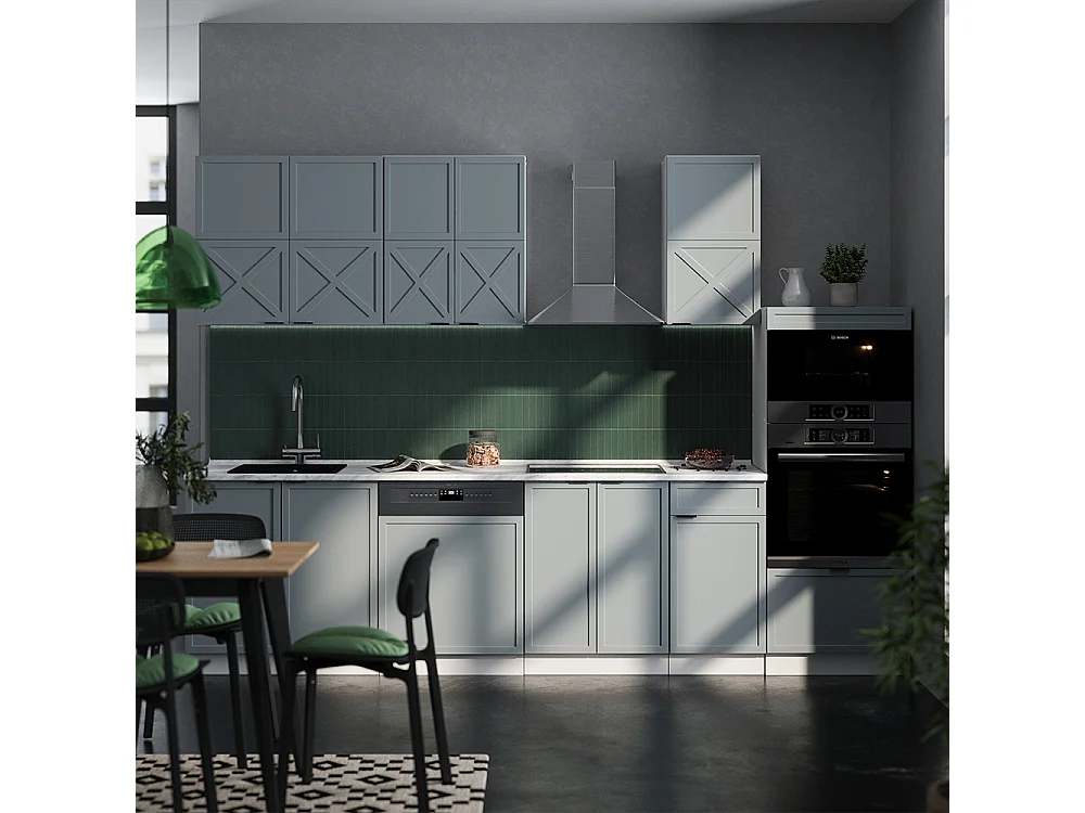 Køkkenrække lyseblå-grå/hvid 300x60x81.6 fame-line