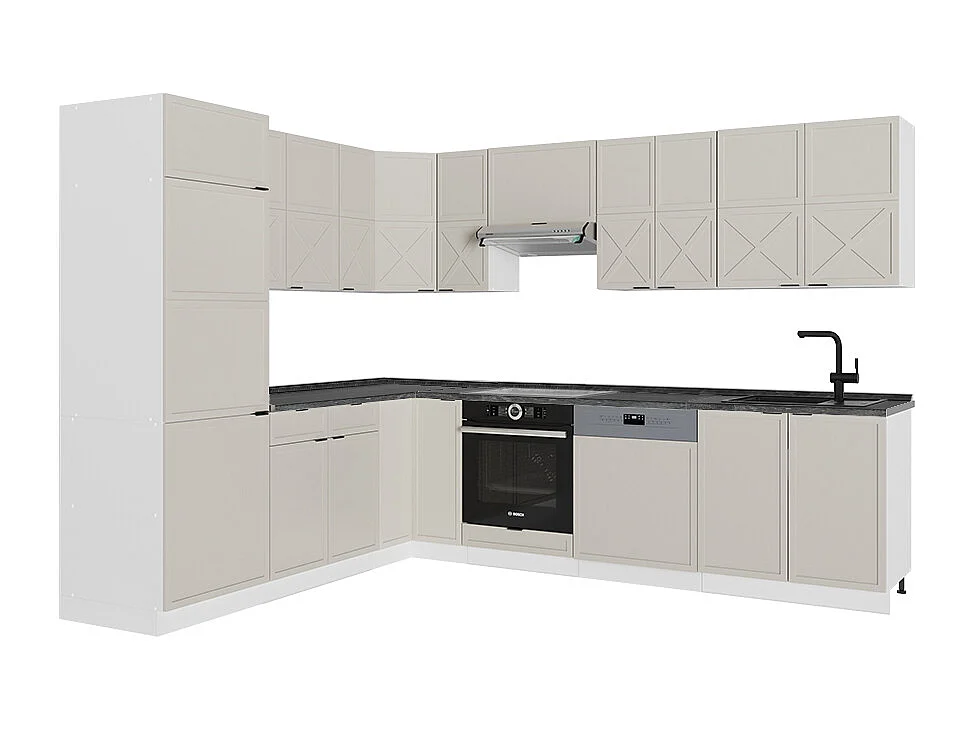 Cuisine en angle grisbeige/blanc 287x60x81.6 fame-line