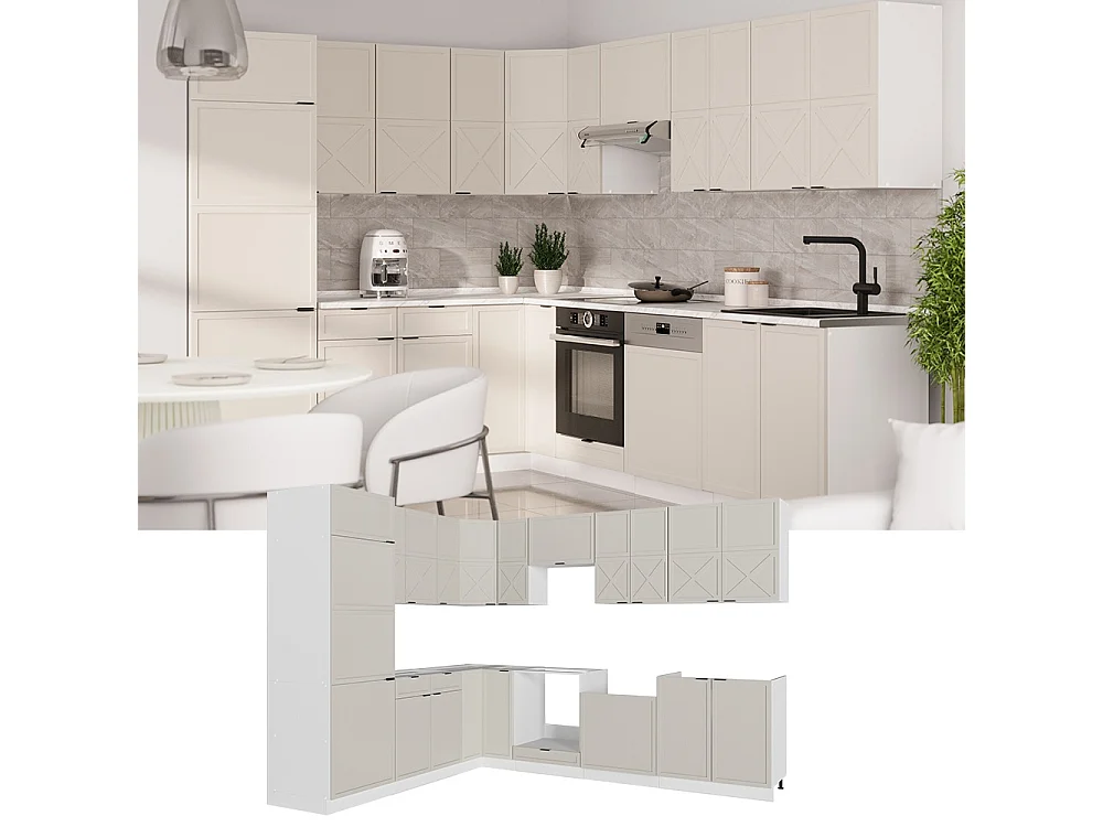 Cocina esquinera grisbeige/blanco 287x60x81.6 fame-line