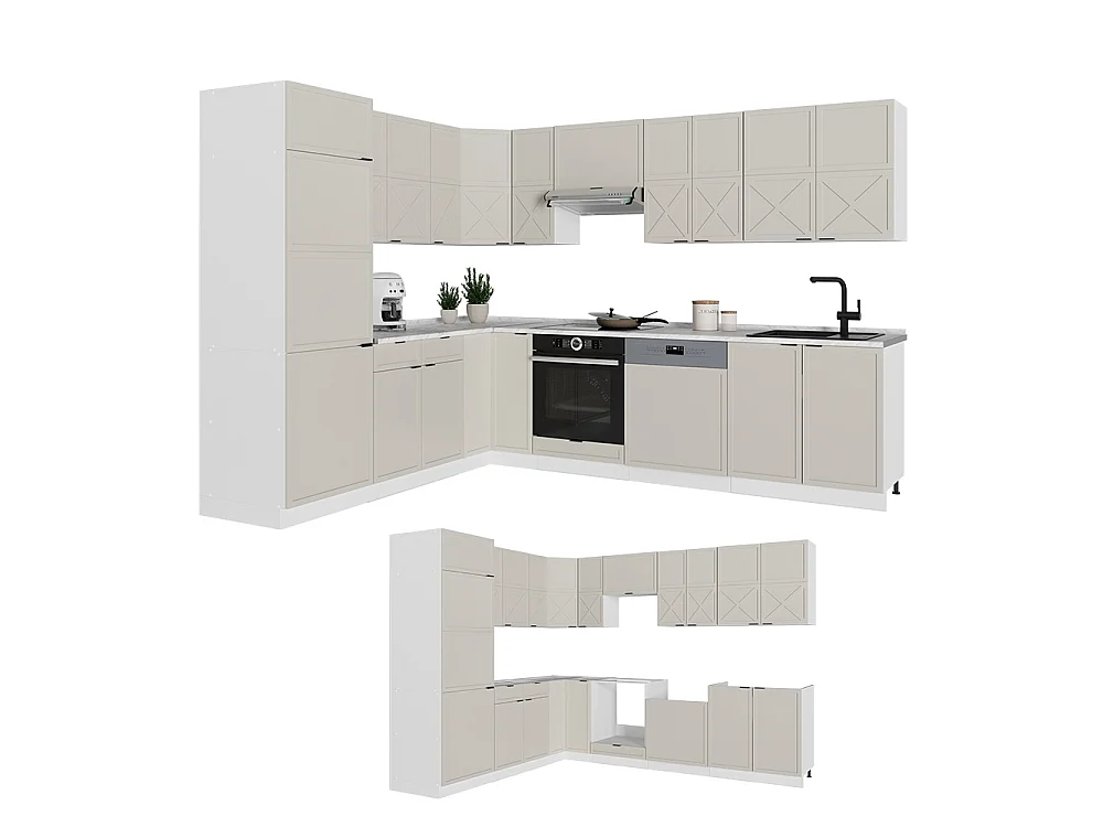 Cocina esquinera grisbeige/blanco 287x60x81.6 fame-line