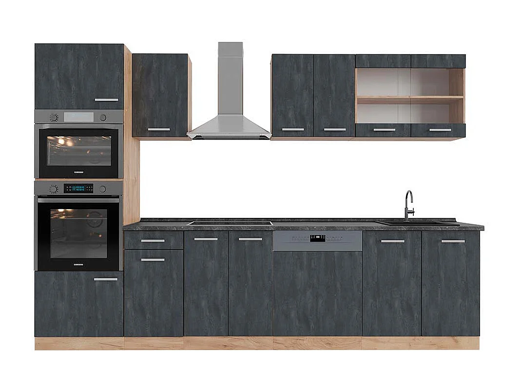 Cuisine béton noir/chêne doré 300x60x81.6 r-line