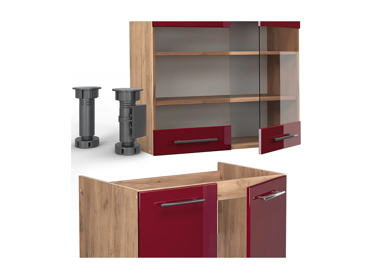 Cucina componibile bordeaux lucido/rovere dorato 240x60x81.6 fame-line