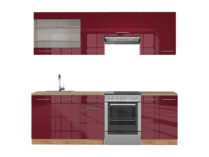 Cucina componibile bordeaux lucido/rovere dorato 240x60x81.6 fame-line