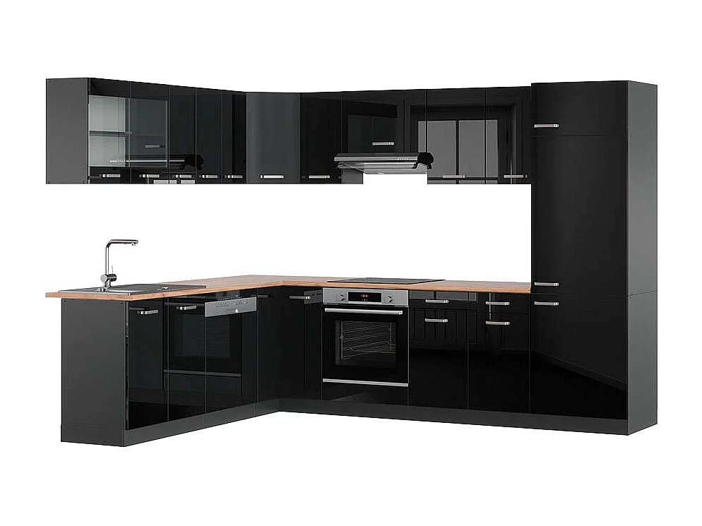 Cuisine en angle noir brillant/anthracite 287x60x81.6 r-line