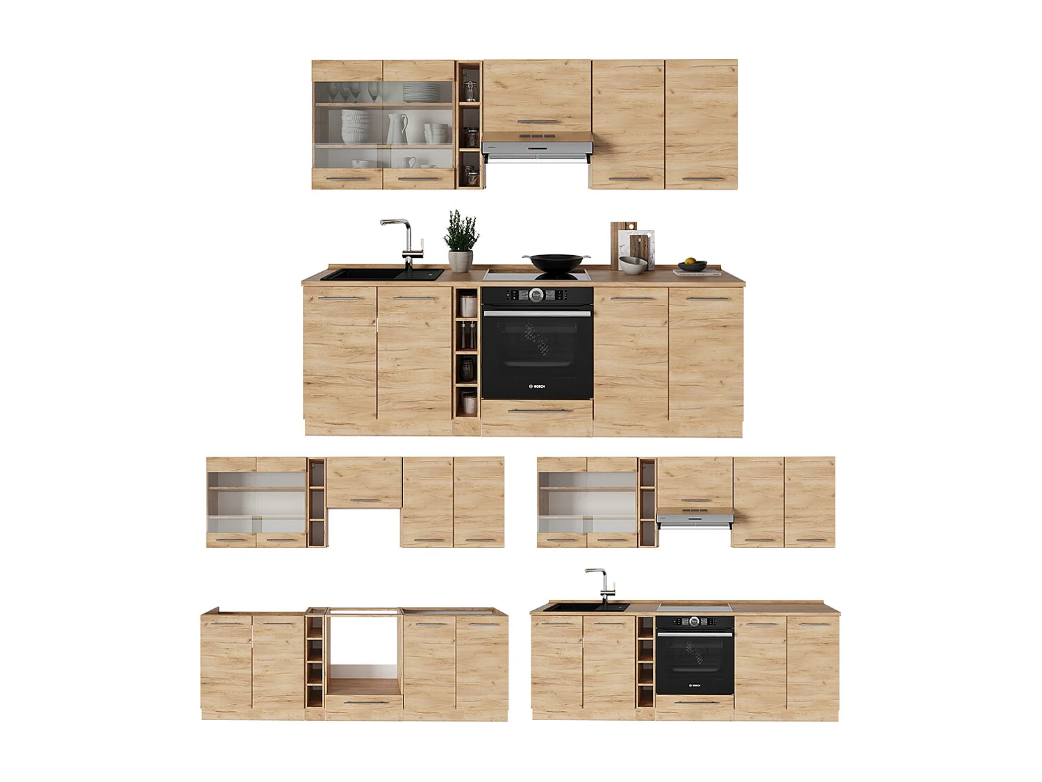 Cucina componibile quercia dorata 235x60x81.6 fame-line