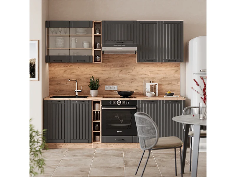 Mueble de cocina gris oscuro 235x46x81.6 fame-line