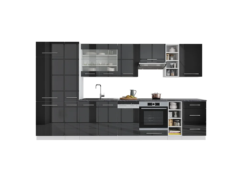 Mueble de cocina antracita brillo intenso/blanco 355x46x81.6 fame-line