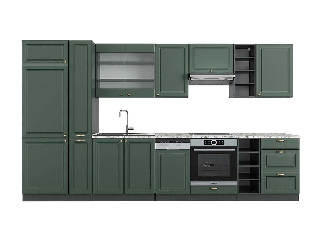 Mueble de cocina verde-dorado casa de campo/antracita 355x60x81.6 fame-line