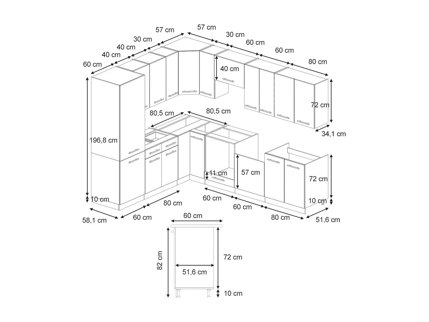 Cocina esquinera panel de roble/antracita 287x60x81.6 fame-line
