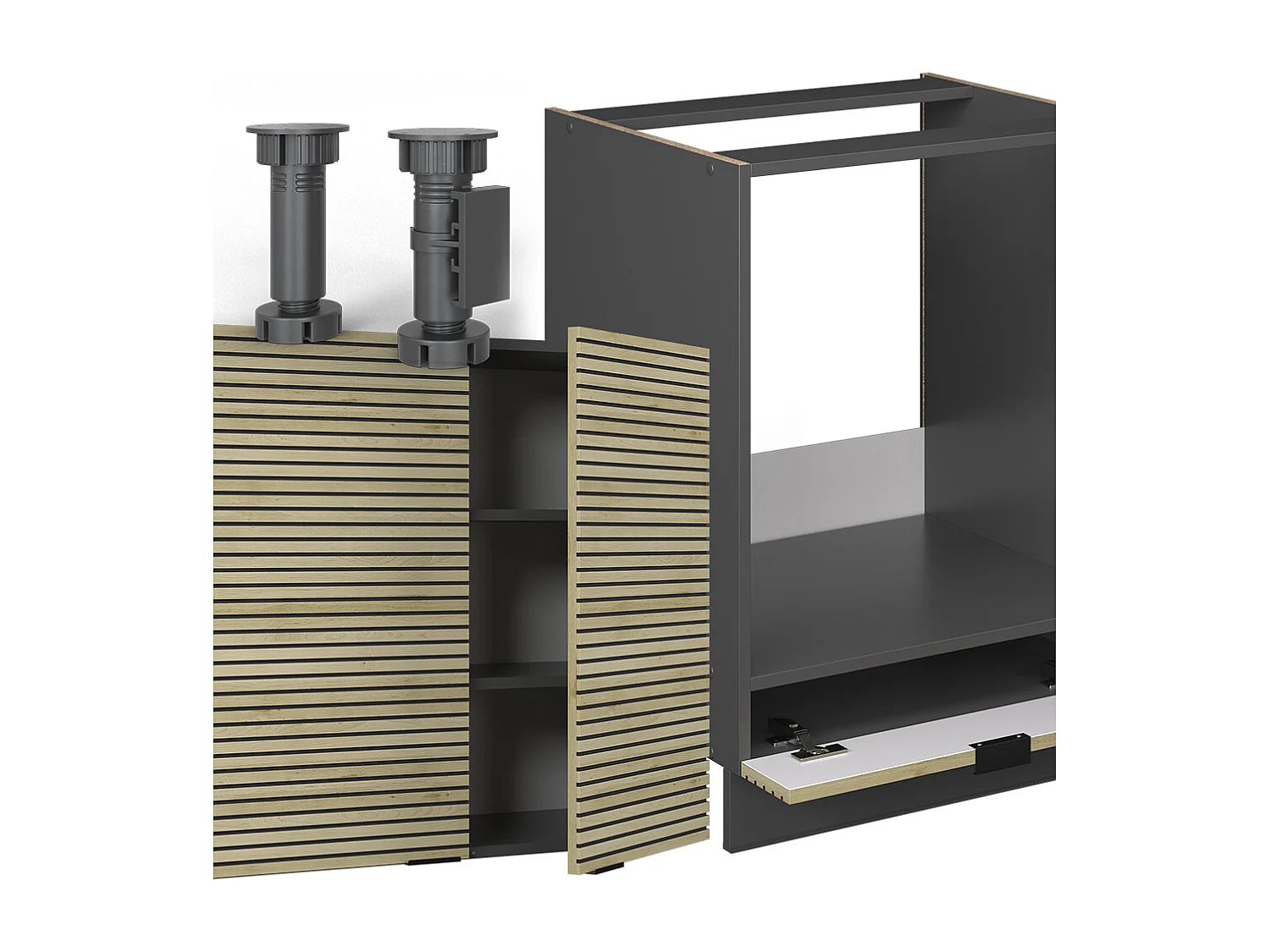 Cuisine en angle chêne lambris/anthracite 287x60x81.6 fame-line