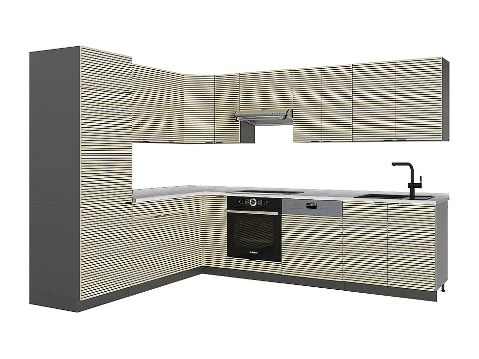 Cuisine en angle chêne lambris/anthracite 287x60x81.6 fame-line