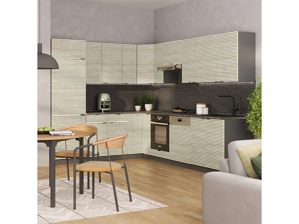 Cuisine en angle chêne lambris/anthracite 287x60x81.6 fame-line