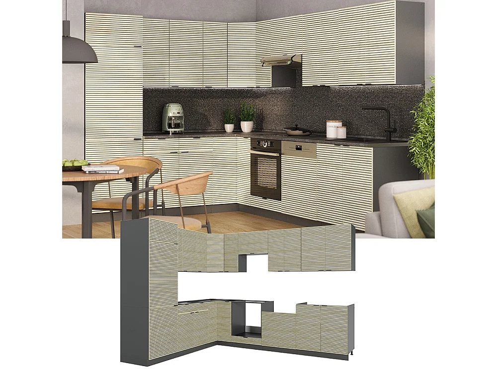 Cocina esquinera panel de roble/antracita 287x60x81.6 fame-line