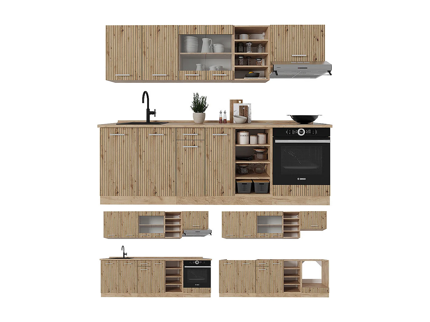 Cucina componibile rovere artigianale/rovere goldkraft 240x60x81.6 r-line